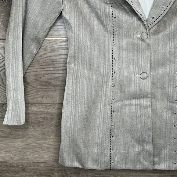 Hobby Horse Woman M Taupe Strip Blk Stitch Sequined 2 Button Western Show Jacket - Picture 3 of 11